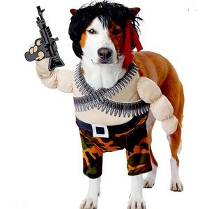 Action figure "Rambo" Halloween costume for dogs size large.